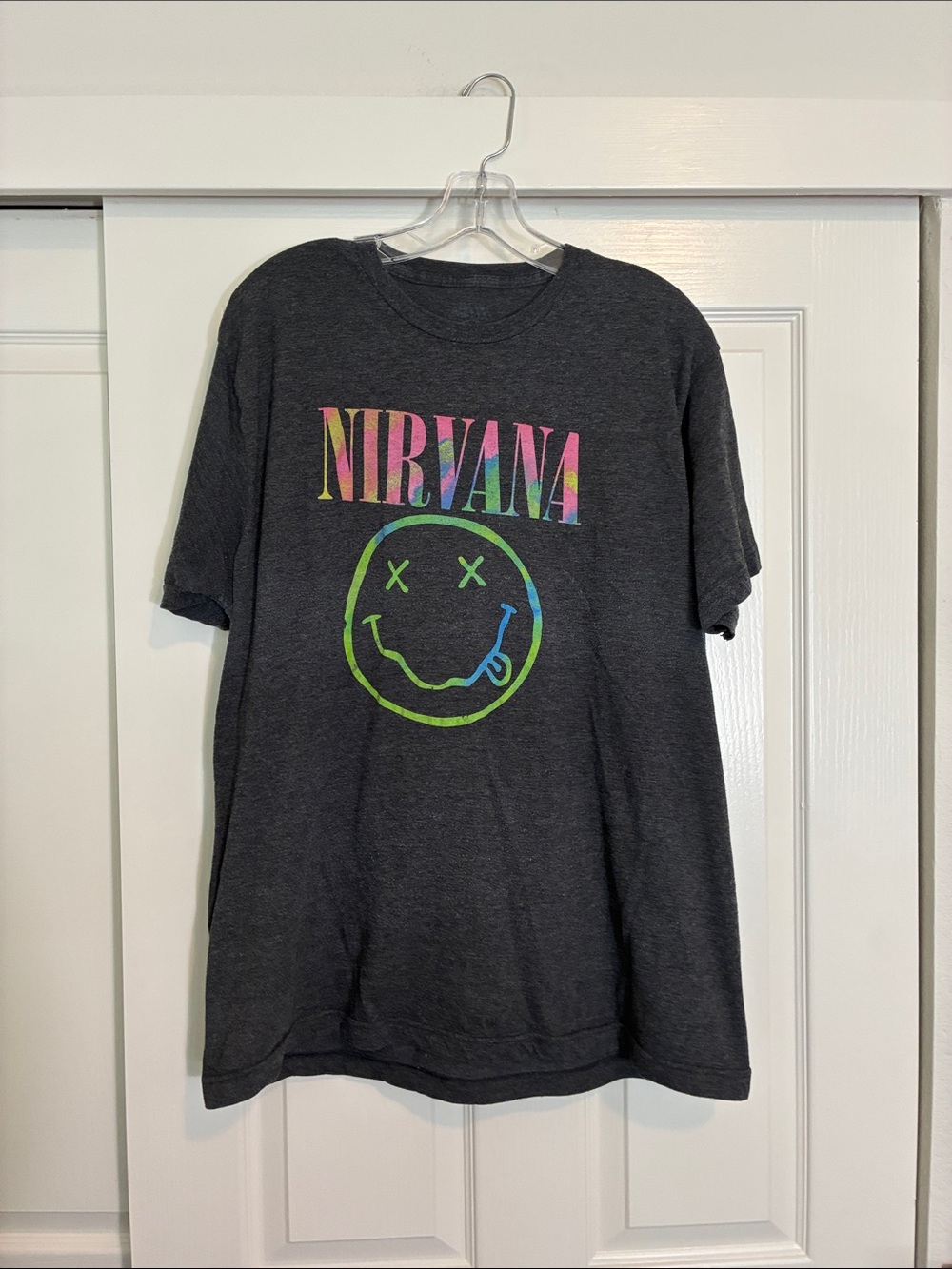 NIRVANA Charcoal Short Sleeve Tee with Neon Multicolor Logo